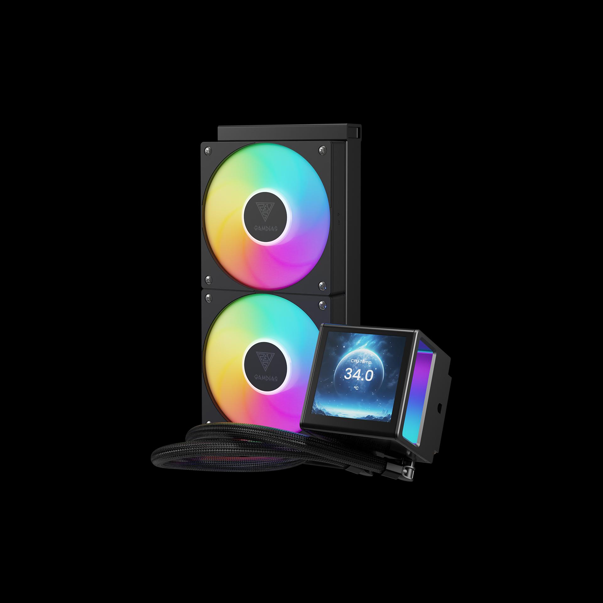 GAMDIAS CHIONE P5-240 - 240MM LCD POWERFULL DIGITAL COOLING - AIO Liquid CPU Cooler - BLACK - Image 2