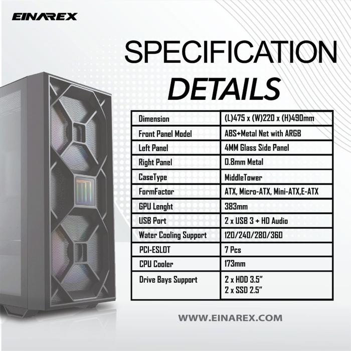 Casing EINAREX MICHIGAN - EATX, ATX, mATX Gaming Case - Image 5