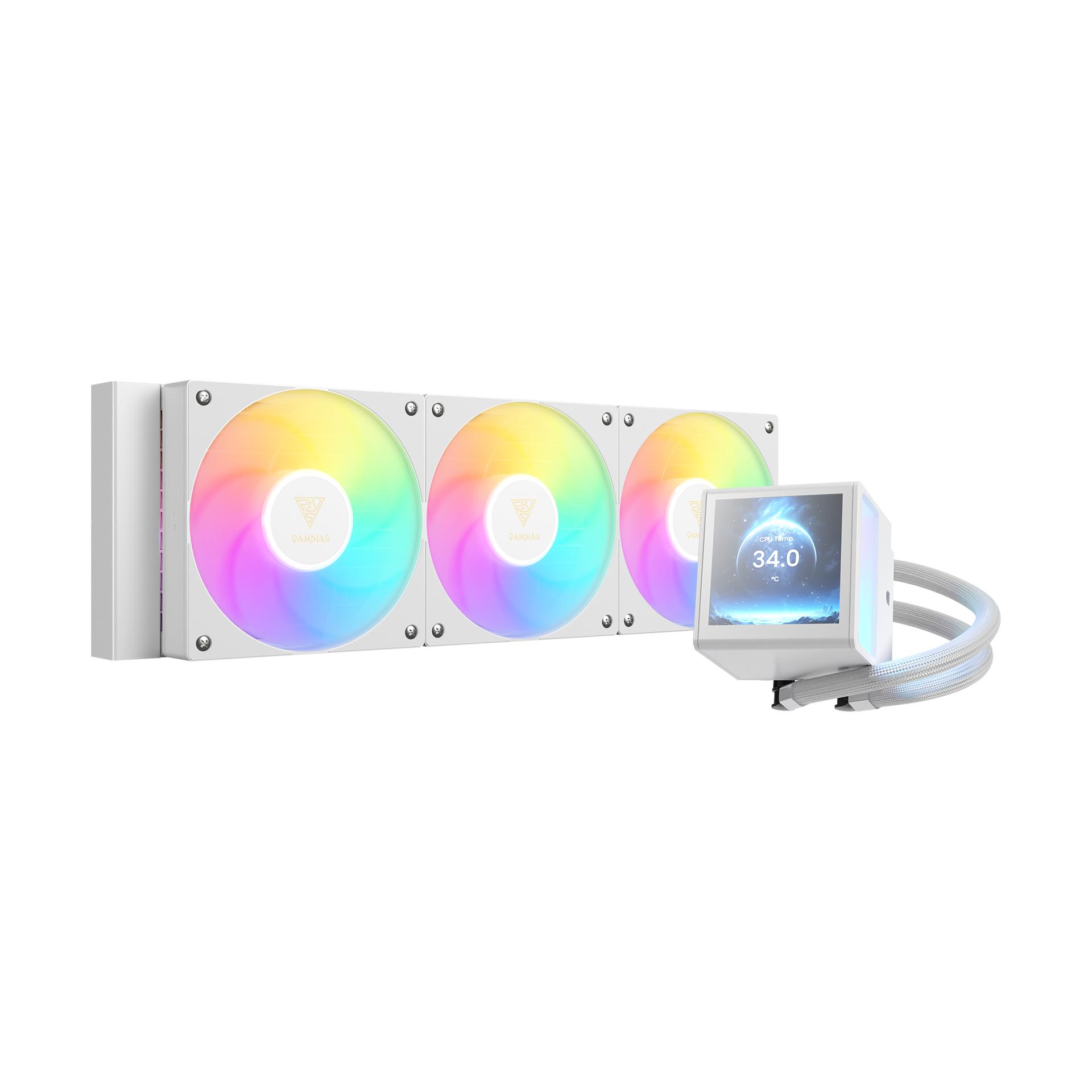 GAMDIAS CHIONE P5-360 - 360MM LCD POWERFUL DIGITAL COOLING - AIO Liquid CPU Cooler - WHITE