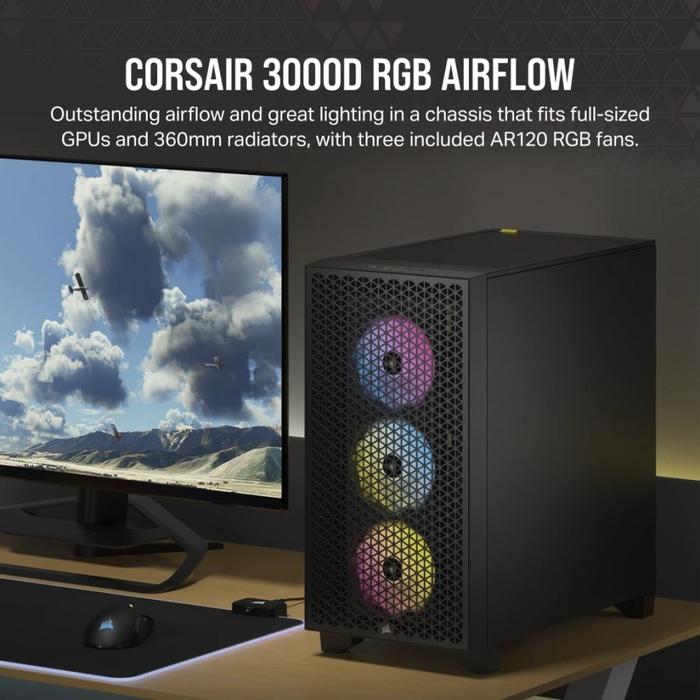 CASING CORSAIR 3000D RGB AIRFLOW - Mini ITX, MATX, ATX - BLACK - Image 2