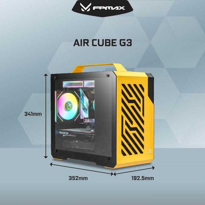 CASING FPMAX Air Cube G3 Yellow Metal + Handle + 1 Fan ARGB - mATX, ITX - Image 2