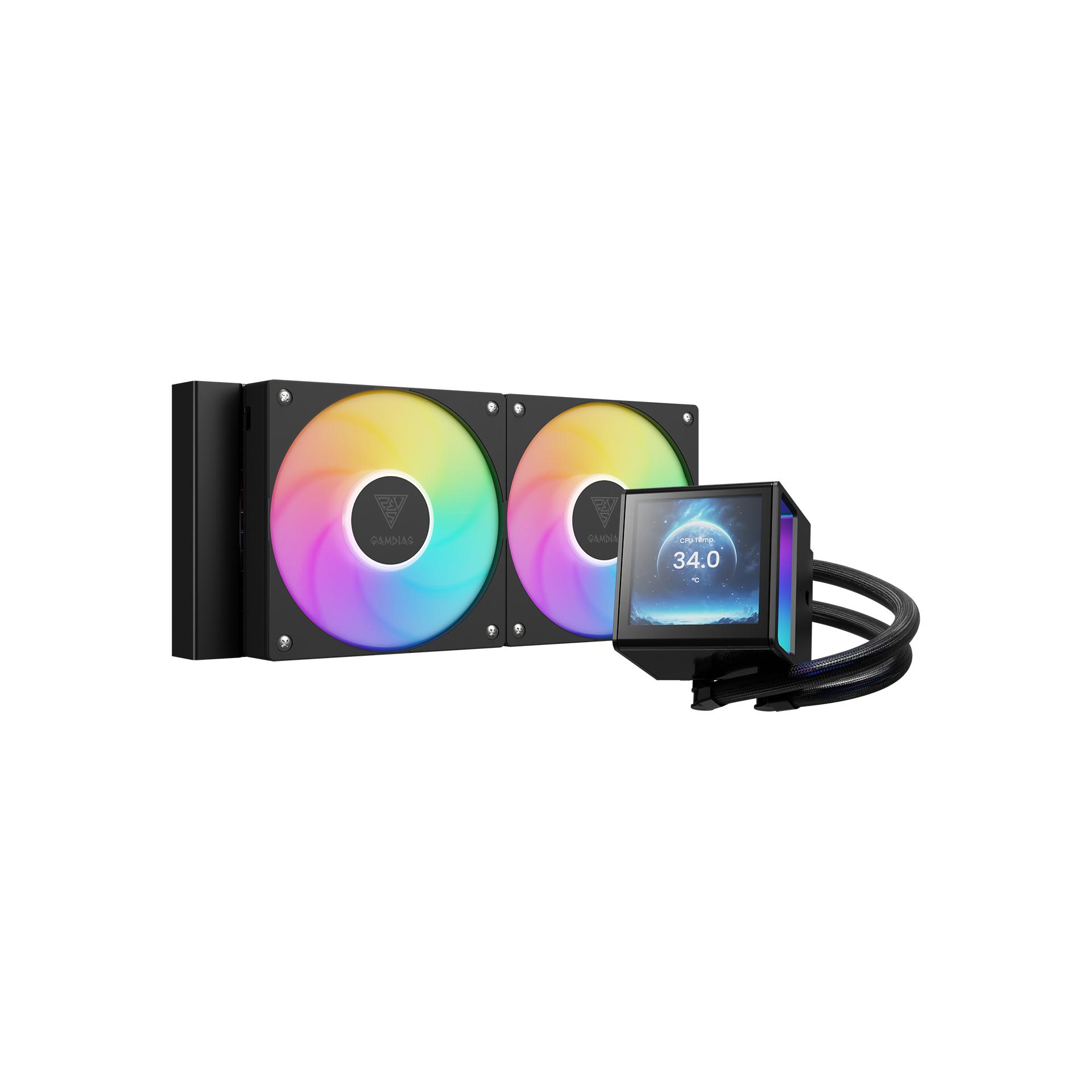 GAMDIAS CHIONE P5-240 - 240MM LCD POWERFULL DIGITAL COOLING - AIO Liquid CPU Cooler - BLACK