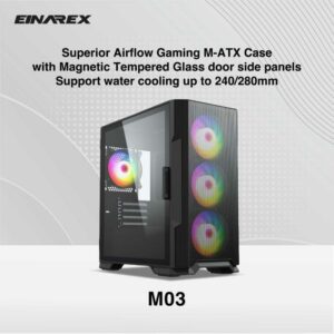 CASING EINAREX M03 COLOR 1X120MM FAN ARGB - mATX Gaming Case - BLACK