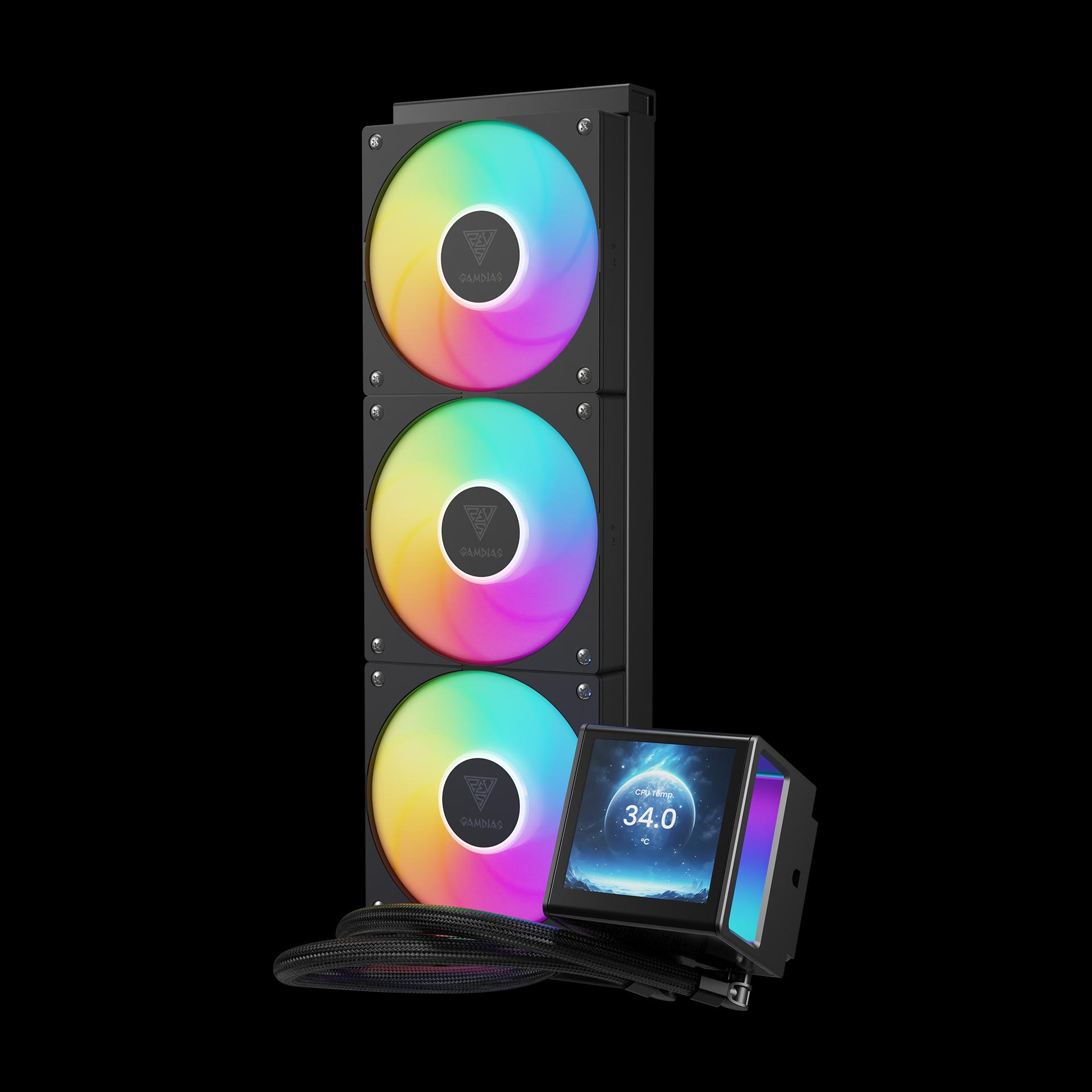 GAMDIAS CHIONE P5-360 - 360MM LCD POWERFUL DIGITAL COOLING - AIO Liquid CPU Cooler - BLACK - Image 3