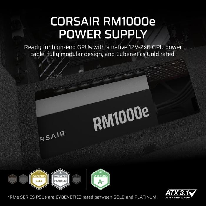 Corsair RM1000E / RME1000 - 1000W 80+ Cybenetics GOLD Modular ATX 3.1 PCIe 5.0 - Image 4