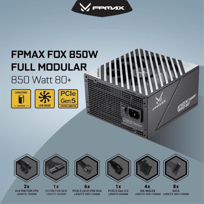 Power Supply FPMAX FOX 850W BR 80+ GOLD PCIE5 Full Range Full Modular - Image 2