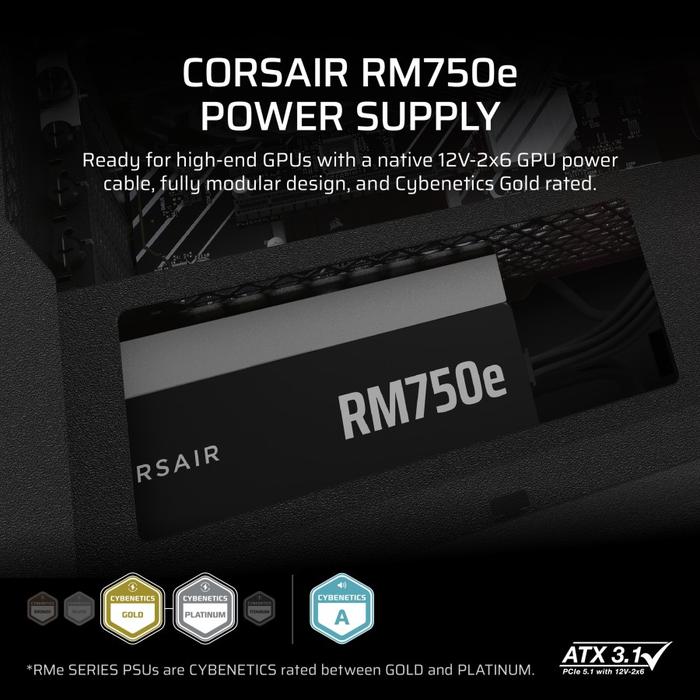 Corsair RM750E / RME750 - 750W 80+ Cybenetics GOLD Fully Modular ATX 3.1 PCIe 5.0 - Image 5