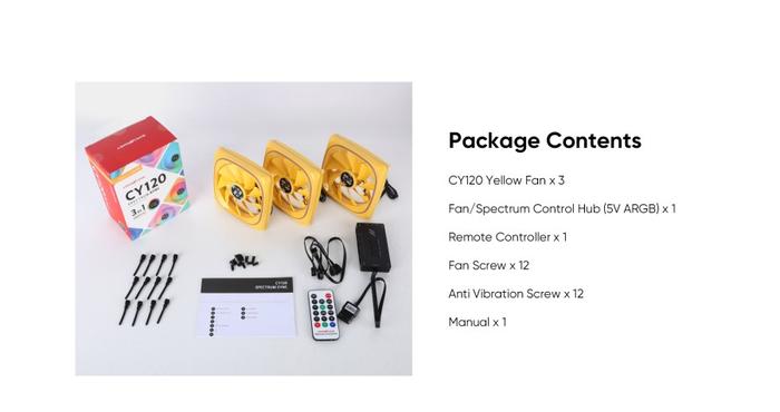 FAN CASING ABKONCORE CY120 / CY 120 ARGB SPECTRUM SYNC 3in1 - YELLOW - Image 5