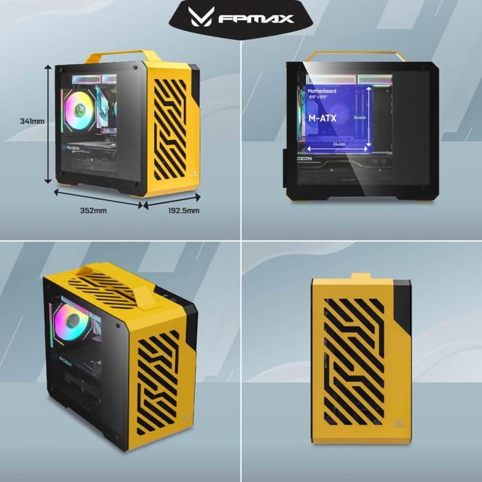 CASING FPMAX Air Cube G3 Yellow Metal + Handle + 1 Fan ARGB - mATX, ITX - Image 4