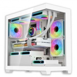 JualCasing Aigo DarkFlash C218M + PSU 650W + INCLUDE 3 FAN ARGB – Micro ATX – WHITE