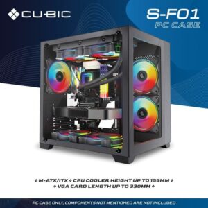 JualCASING CUBIC S-F01 – Tempered Glass m-ATX Gaming Case – BLACK
