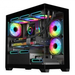 JualCasing Aigo DarkFlash C218M INCLUDE 3 FAN ARGB. Micro ATX – BLACK