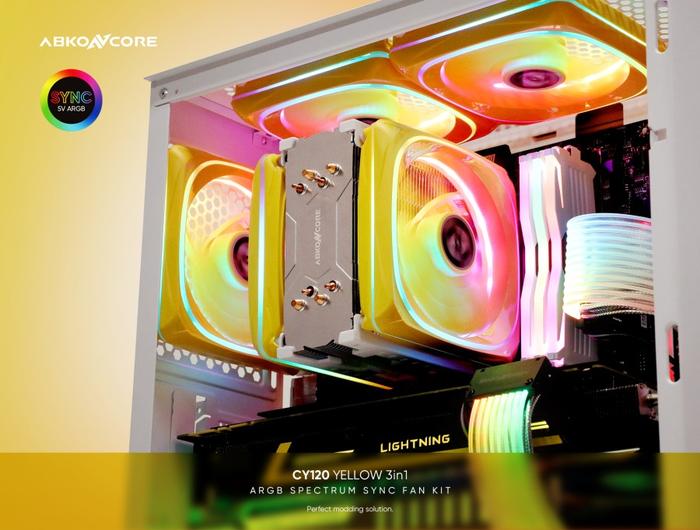 FAN CASING ABKONCORE CY120 / CY 120 ARGB SPECTRUM SYNC 3in1 - YELLOW - Image 3
