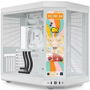 Casing HYTE Y70 TOUCH INFINITE SNOW WHITE  - Modern Aesthetic Dual Chamber ATX Case with 14.5" Integrated LCD Touchscreen