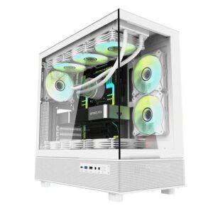 JualCASING DPX90 ATX PC Case | 270 Panoramic Pillarless Design – white