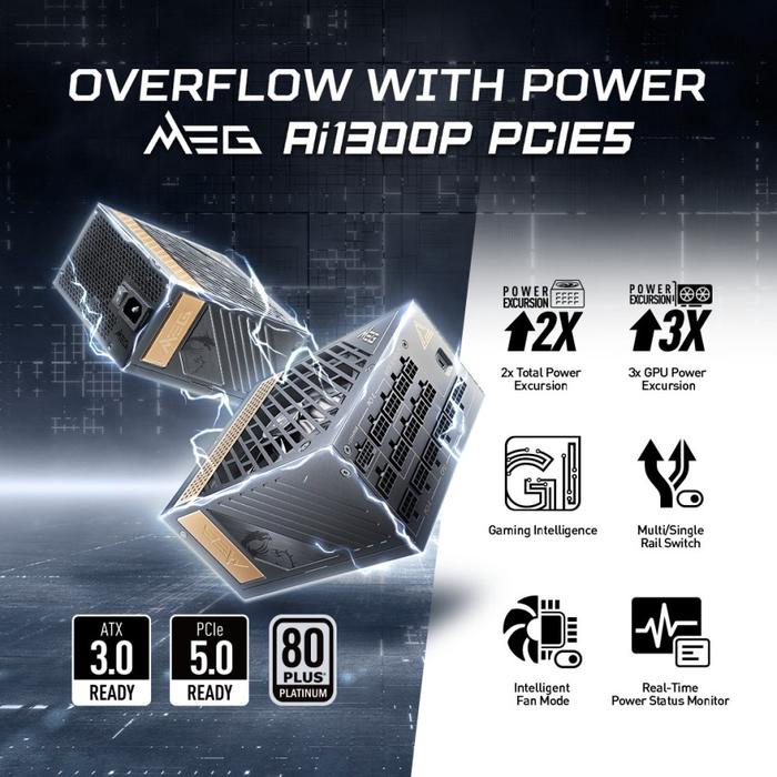 Power Supply MSI MEG Ai1300P PCIE5 - 1300W 80+ Platinum FULL MODULAR