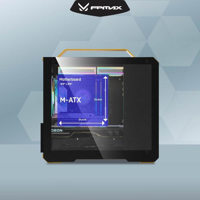 CASING FPMAX Air Cube G3 Yellow Metal + Handle + 1 Fan ARGB - mATX, ITX - Image 3