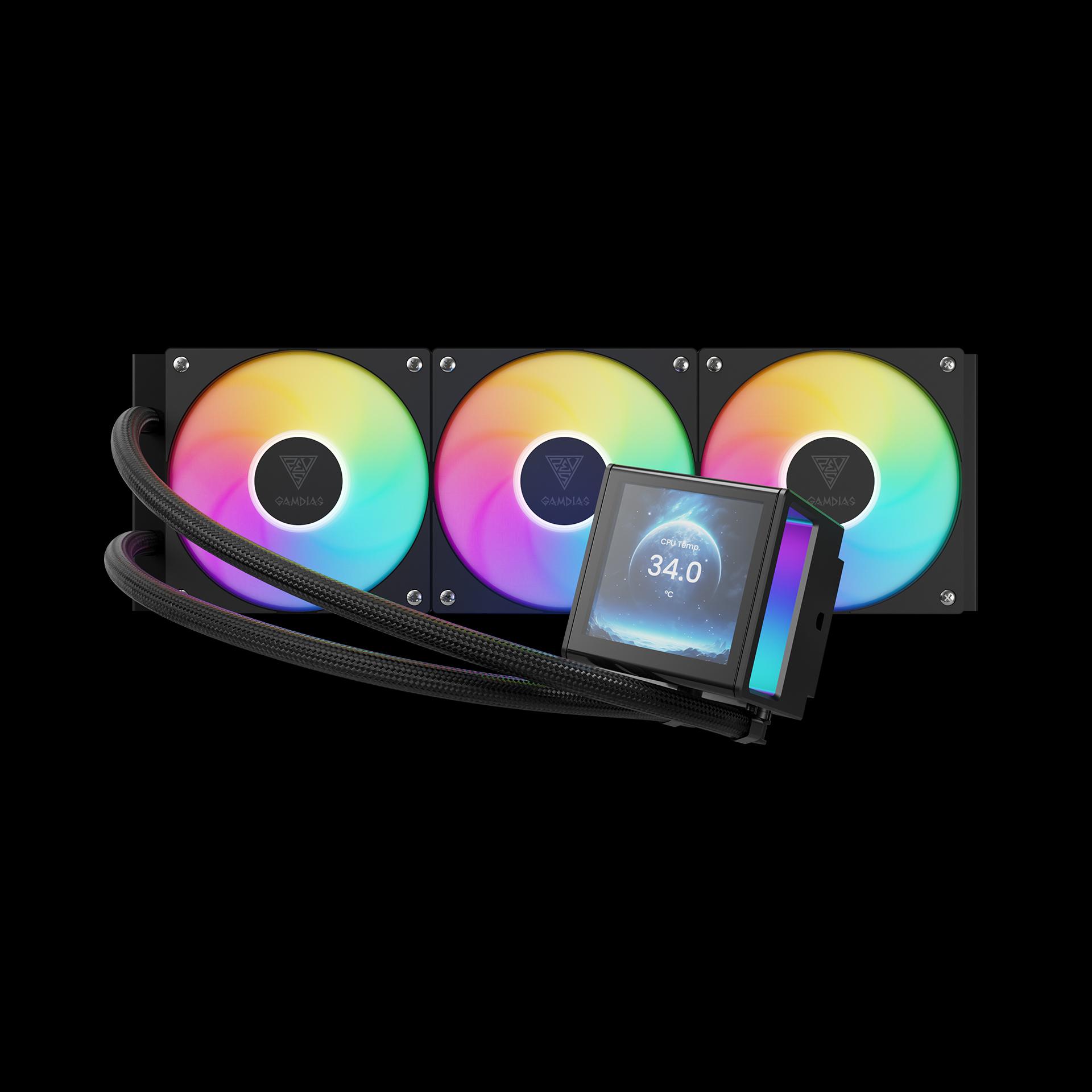GAMDIAS CHIONE P5-360 - 360MM LCD POWERFUL DIGITAL COOLING - AIO Liquid CPU Cooler - BLACK