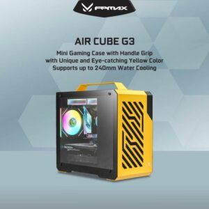 CASING FPMAX Air Cube G3 Yellow Metal + Handle + 1 Fan ARGB - mATX, ITX