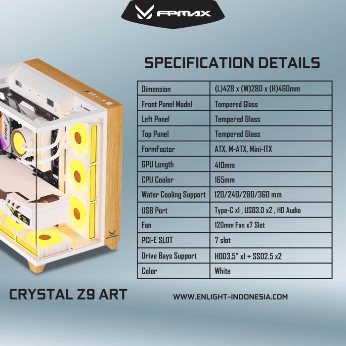 CASING FPMAX Crystal Z9 Art White + Wood ATX, mATX, ITX - Image 5
