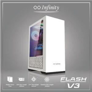 JualCasing INFINITY FLASH V3 WHITE Tempered Glass – ATX, mATX Gaming Case