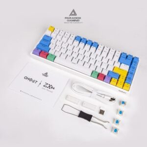 JualParadox Gaming Keyboard 75% RGB GHOST ZX84 Wireless – White – Chalk – Yellow