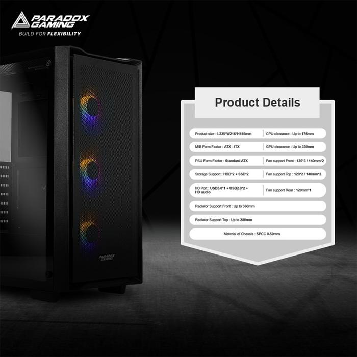 CASING PARADOX GAMING TWISTER - ATX, mATX, mITX - INCLUDE 3 FAN - Image 5