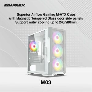 CASING EINAREX M03 COLOR 1X120MM FAN ARGB - mATX Gaming Case - WHITE