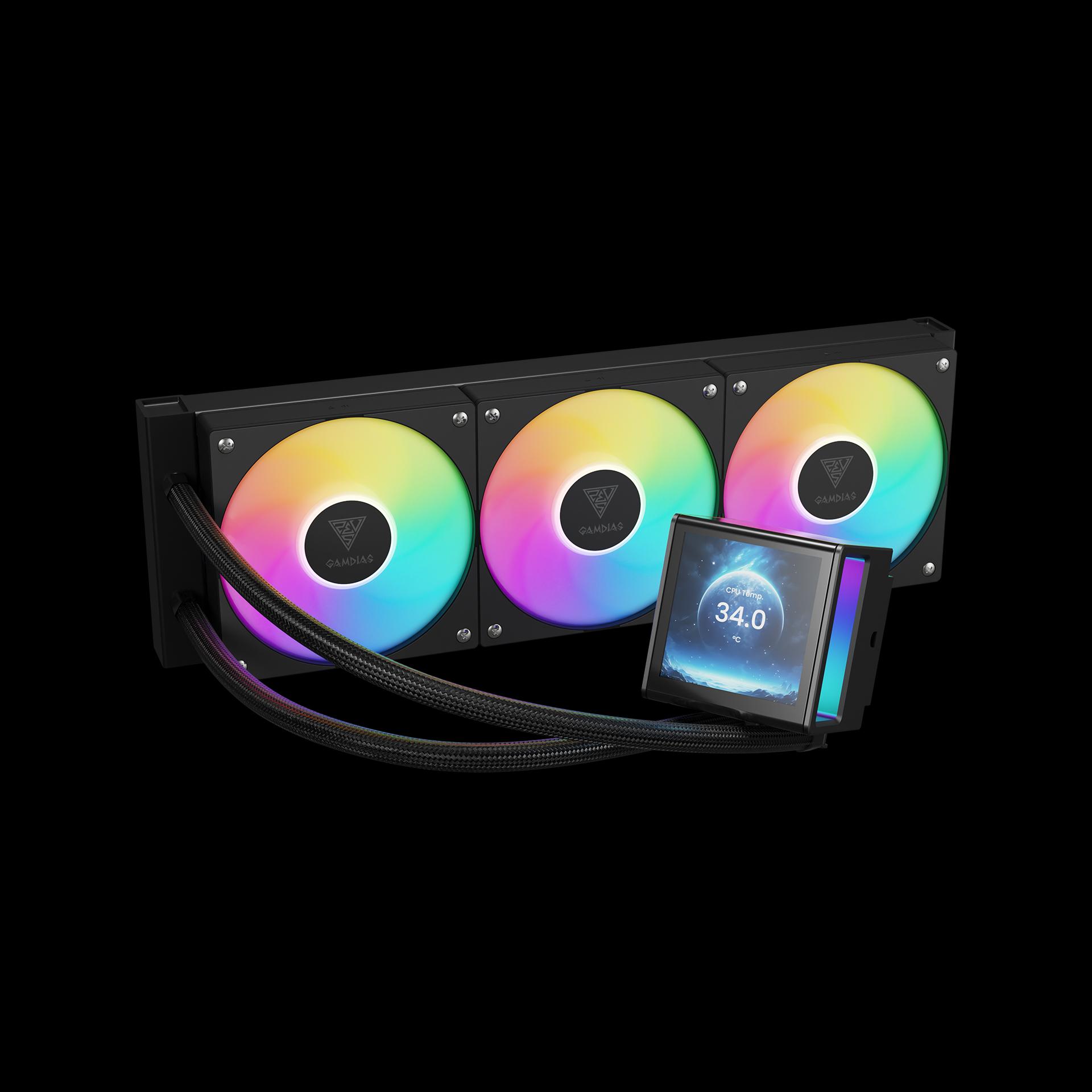 GAMDIAS CHIONE P5-360 - 360MM LCD POWERFUL DIGITAL COOLING - AIO Liquid CPU Cooler - BLACK - Image 2