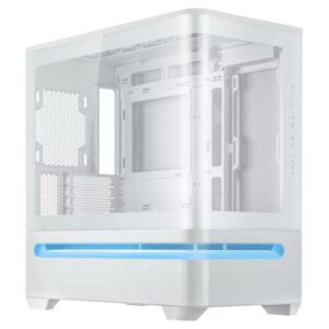 JualCasing ASUS PRIME AP202 – mATX Case Tempered Glass Curved – WHITE