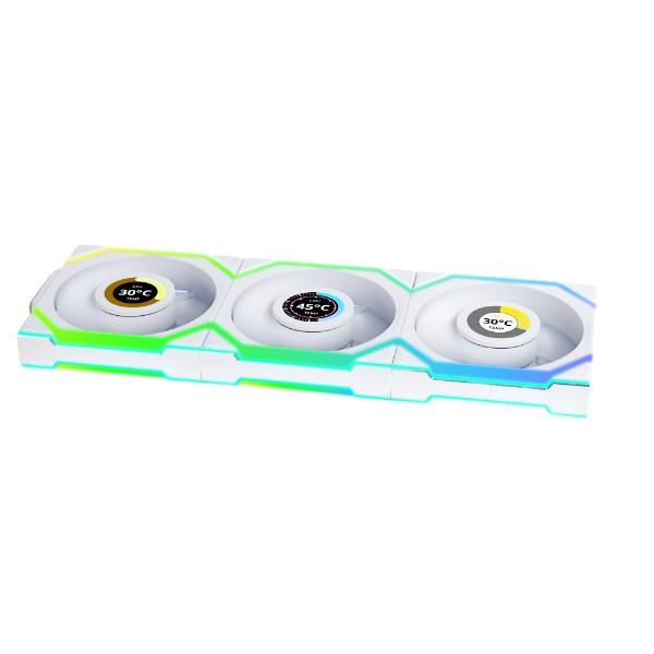 Lian Li Uni Fan SL 120 WIreless | ARGB Fan Casing With LCD Display Reverse Blade Triple Pack - White
