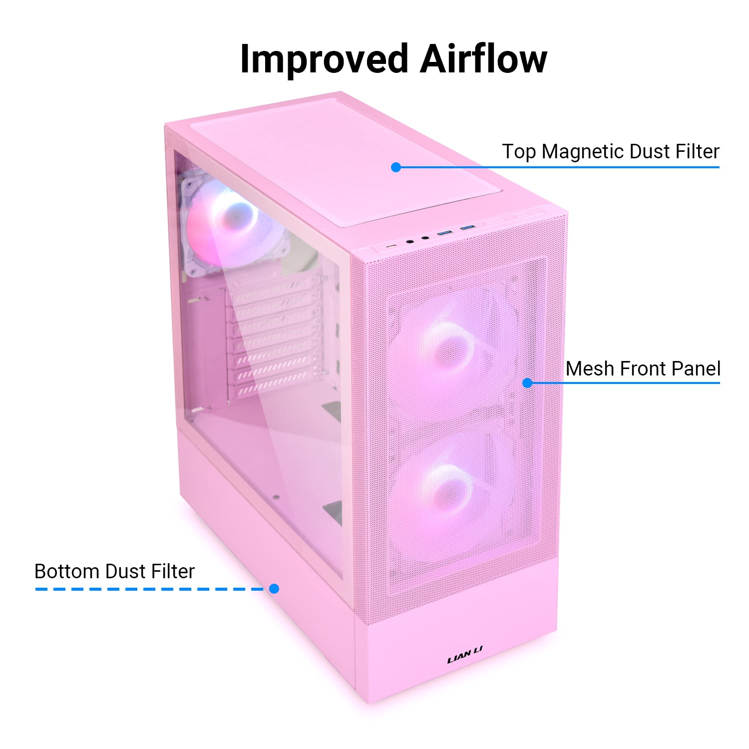 Lian Li Lancool 205 Mesh C | ATX PC Case TG Include 3 ARGB Fans - Pink - Image 3