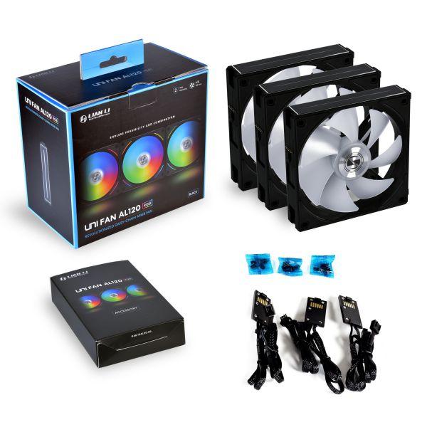 Lian Li Uni Fan AL120 | ARGB Fan Casing 120mm With Controller Triple Pack - Black - Image 4