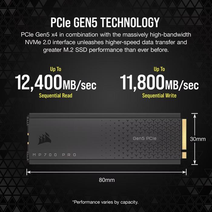 CORSAIR MP700 PRO - SSD With Air Cooler 2TB (Socket M2, NVMe PCIe GEN5 x4, 3D TLC NAND) - Image 5