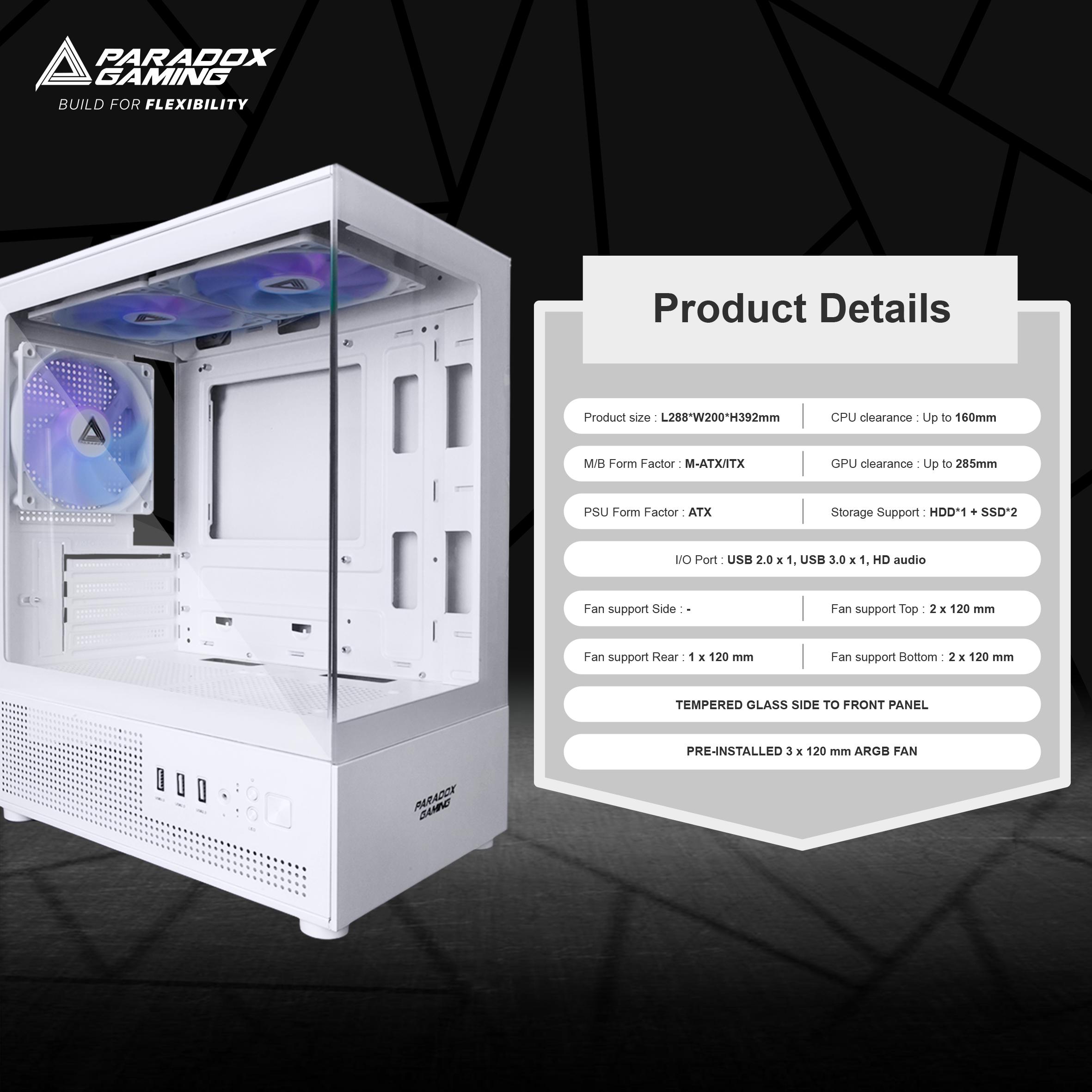 Casing PARADOX GAMING AKAZA | M-ATX PC Case Pre-Installed 3 ARGB Fan - Image 5