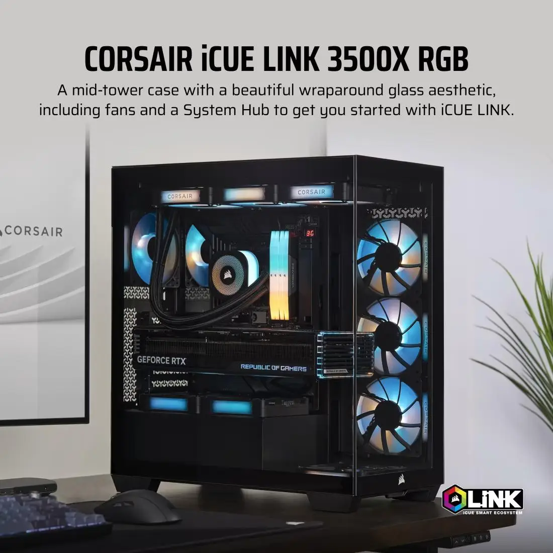 Corsair iCue LINK 3500X RGB | E-ATX PC Case Mid Tower with 3 RGB Fans - BLACK (CC-9011280-WW) - Image 2
