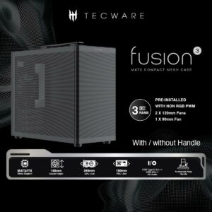 JualCasing Tecware FUSION 3 | M-ATX Compact Mesh Case Handled with 3 FANS – BLACK