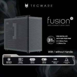 Casing Tecware FUSION 3 | M-ATX Compact Mesh Case Handled with 3 FANS - BLACK