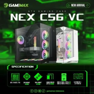 Casing GAMEMAX C56 VC Dual Chamber ATX 4 ARGB PWM Fan Triple-side Tempered Glass - White