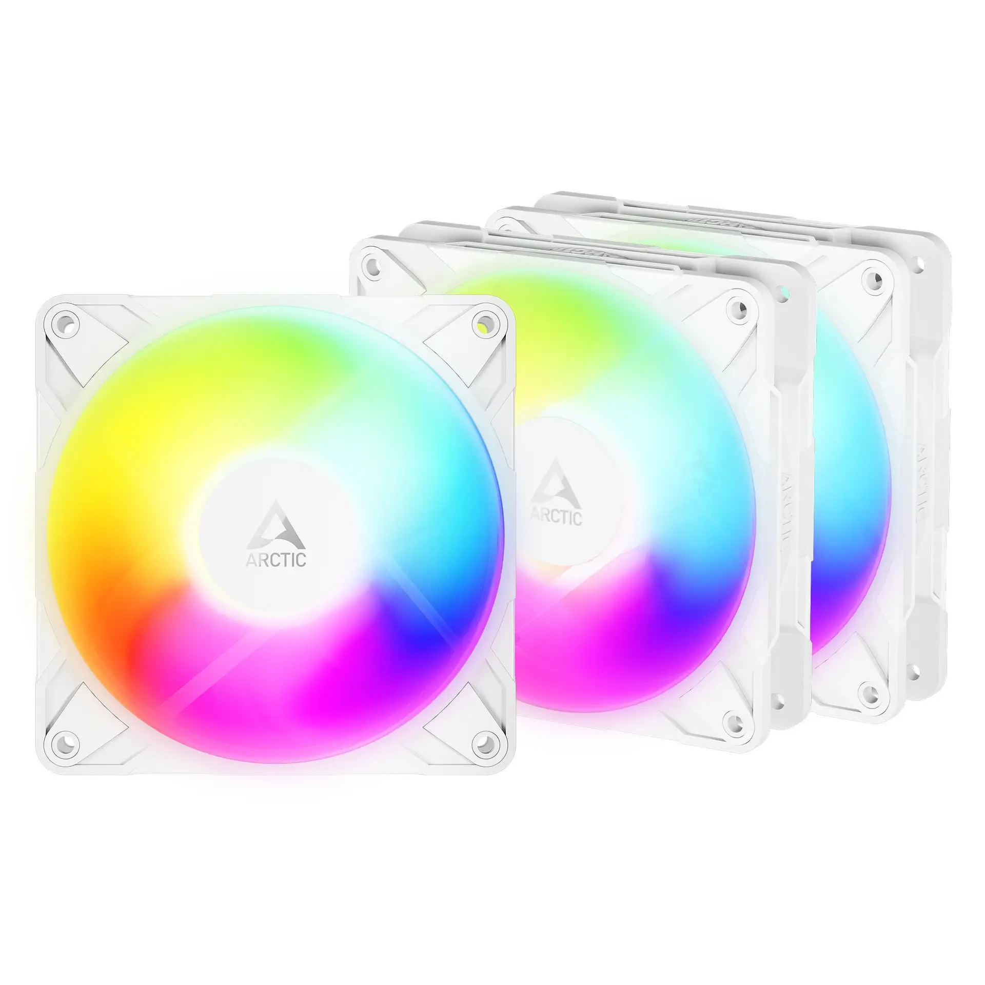 ARCTIC P12 Pro Reverse A-RGB 3 Pack - 120mm A-RGB PWM Fan With Cable Splitter - White