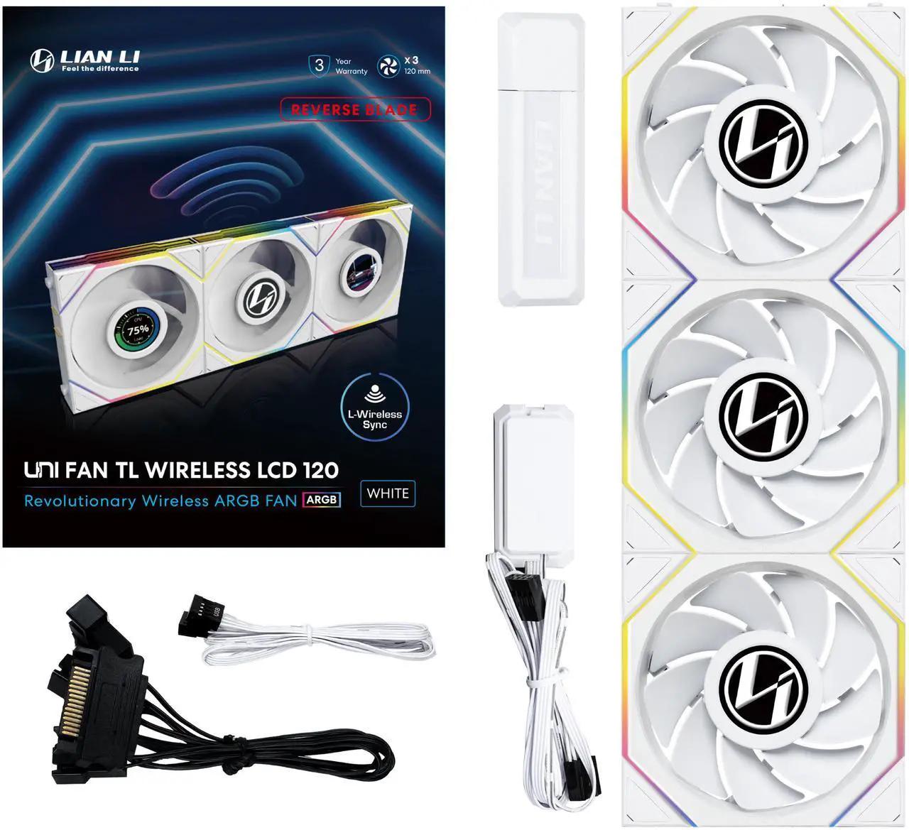 Lian Li Uni Fan TL120R LCD Wireless - Fan Casing 120mm Reverse Blade Triple Pack - White - Image 3
