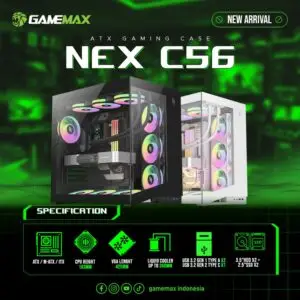 Casing GAMEMAX NEX C56 Dual Chamber ATX 7 ARGB PWM Fan Tempered Glass - White