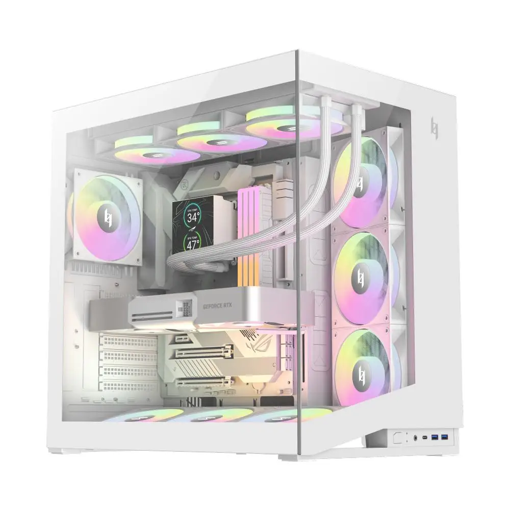 Casing GAMEMAX NEX C56 Dual Chamber ATX 7 ARGB PWM Fan Tempered Glass - White - Image 2