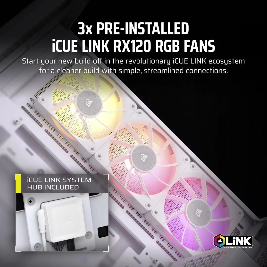 Corsair iCue LINK 3500X RGB | E-ATX PC Case Mid Tower with 3 RGB Fans - WHITE (CC-9011281-WW) - Image 4