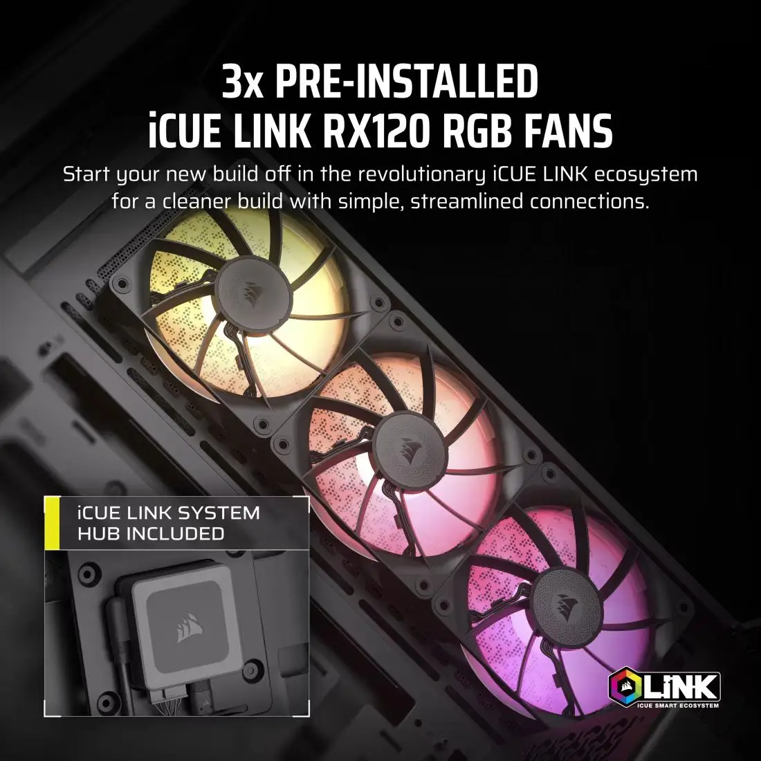 Corsair iCue LINK 3500X RGB | E-ATX PC Case Mid Tower with 3 RGB Fans - BLACK (CC-9011280-WW) - Image 4