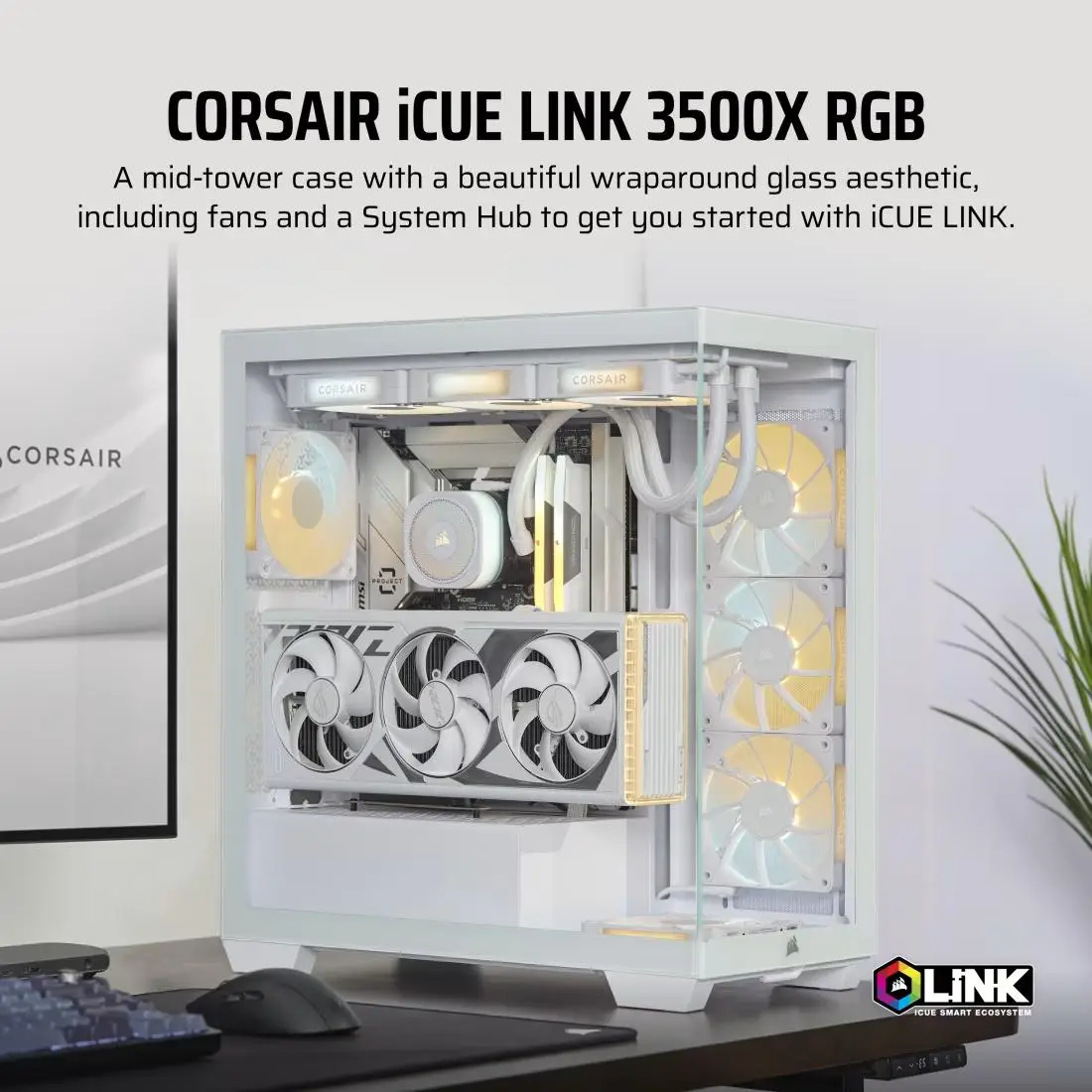 Corsair iCue LINK 3500X RGB | E-ATX PC Case Mid Tower with 3 RGB Fans - WHITE (CC-9011281-WW) - Image 2