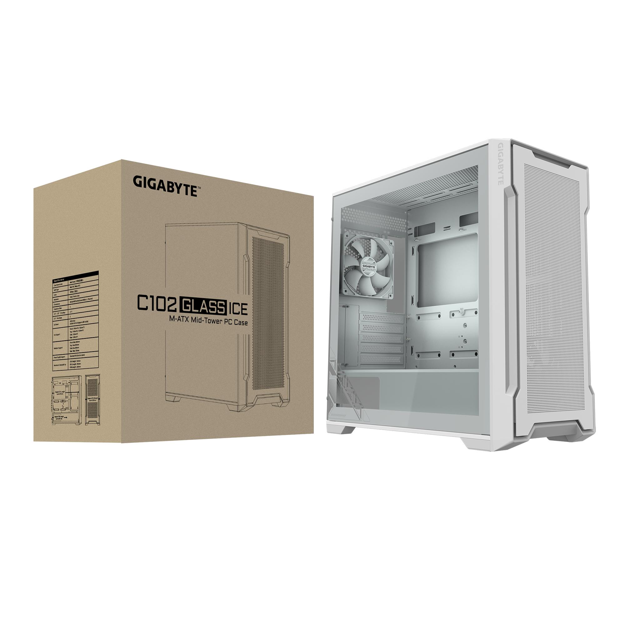 GIGABYTE C102 Glass Ice - Casing PC Gaming M-ATX Included 2 Fan - White - Image 8