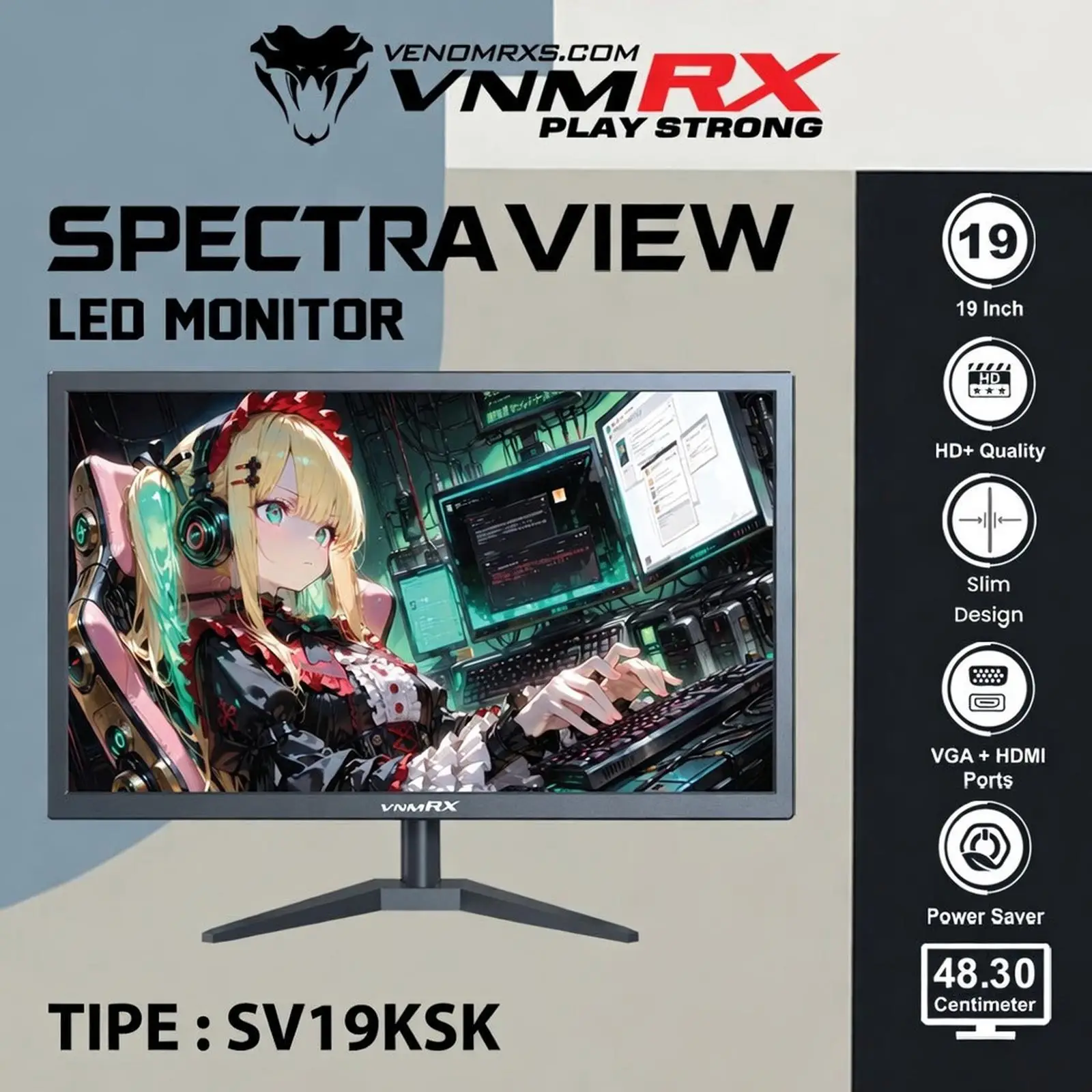 VenomRX SPECTRA VIEW SV19KSK | Monitor LED 19" HD+ 60Hz