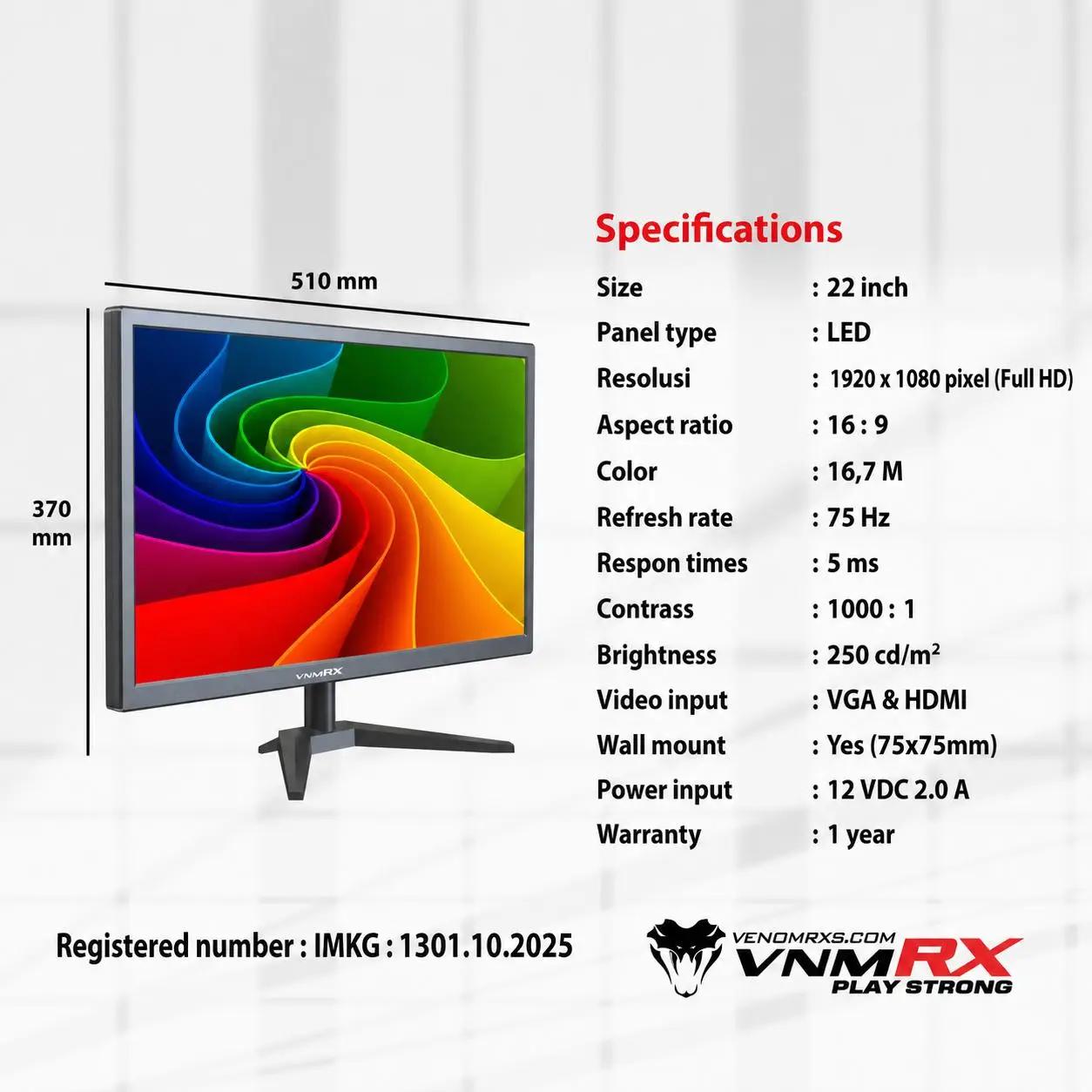 VenomRX SPECTRA VIEW SV22KSK | Monitor LED 22" FHD 75Hz - Image 5