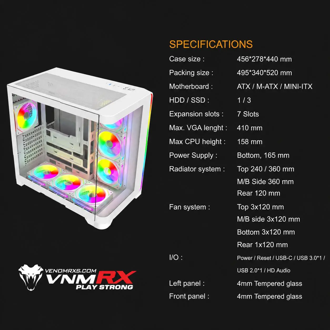 CASING VENOMRX ASTRAL MAX | Panoramic ATX PC Case Tempered Glass - WHITE - Image 2